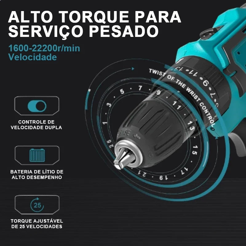 Parafusadeira Furadeira 48V 2 Baterias Com Maleta e Acessórios Completo