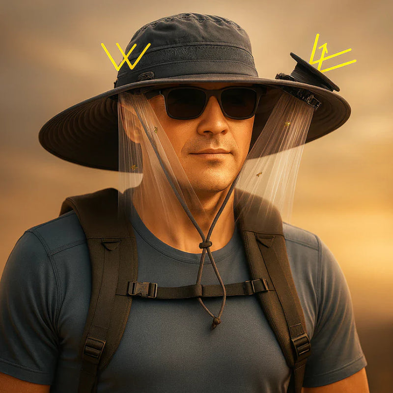 Chapéu de Sol com Ventilador Solar – Refresque-se com Estilo e Proteção em Qualquer Lugar!