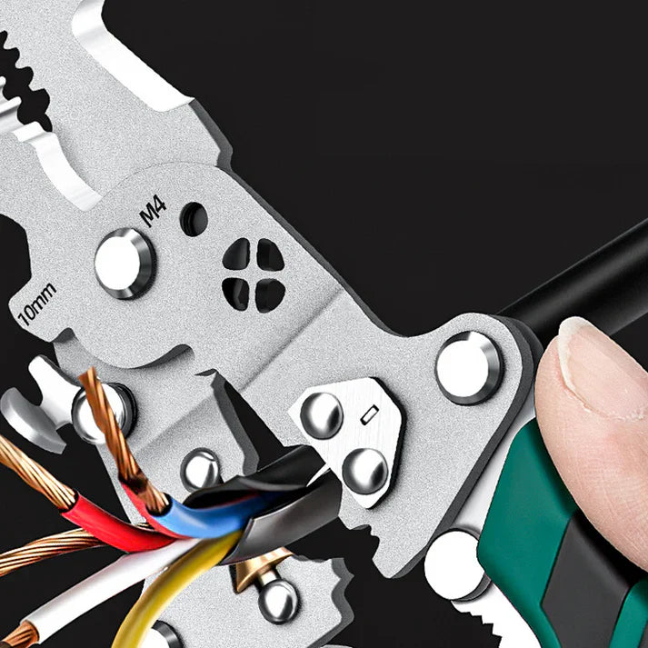 Alicate multifuncional dobrável para decapagem de fios com teste elétrico.